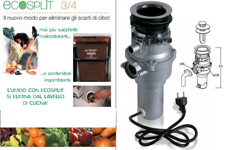 Trituratore Per Lavandino Cucina.Dissipatore Alimentare Tritarifiuti Alimentari Da Lavello Ecosplit Tritatutto