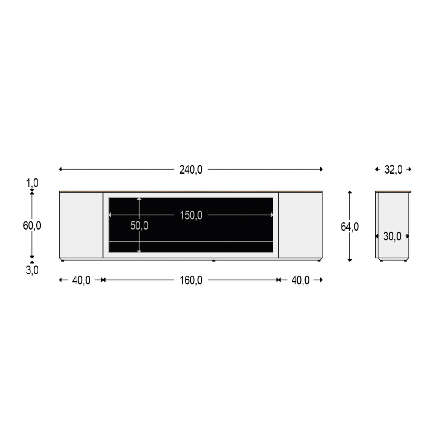 Meda 150 Anthracite Cabinet and Fireplace Kit