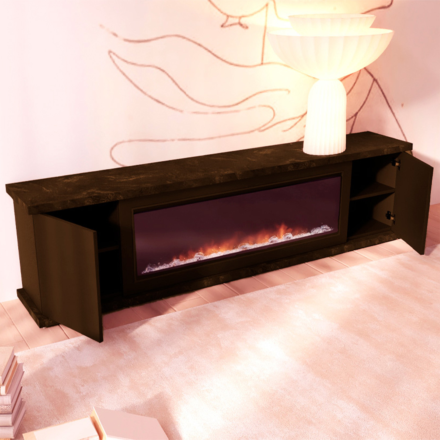 Cabinet With Electric Fireplace For Inte