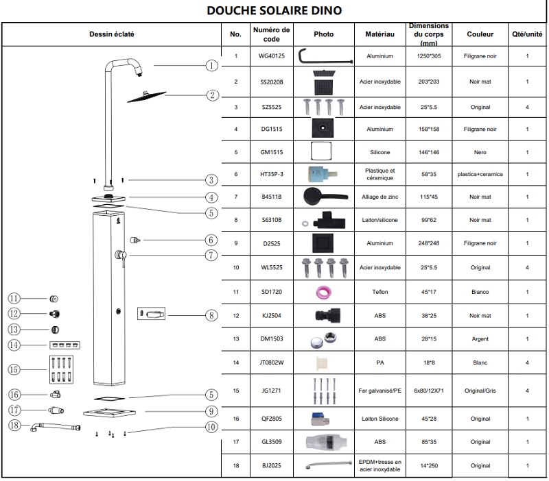 Ricambi per doccia solare DINO