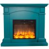 Floor And Wall Fireplace Composed Of Turquoise Color Frame And Black Electric Burner 1500w With Real Led Flame Effect. Fireplace Design Complete With Remote Control. Made Of High Quality Mdf Wood Easy To Place Or Move.
